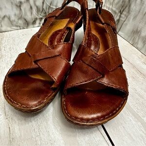 Born Rich Brown Leather Boho Chic Strappy Sandals Wedge Heel Whimsy Fairycore